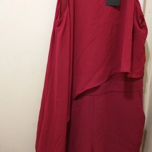 NWT Marciano by Guess red romper sleeveless cape top flows down side size 2